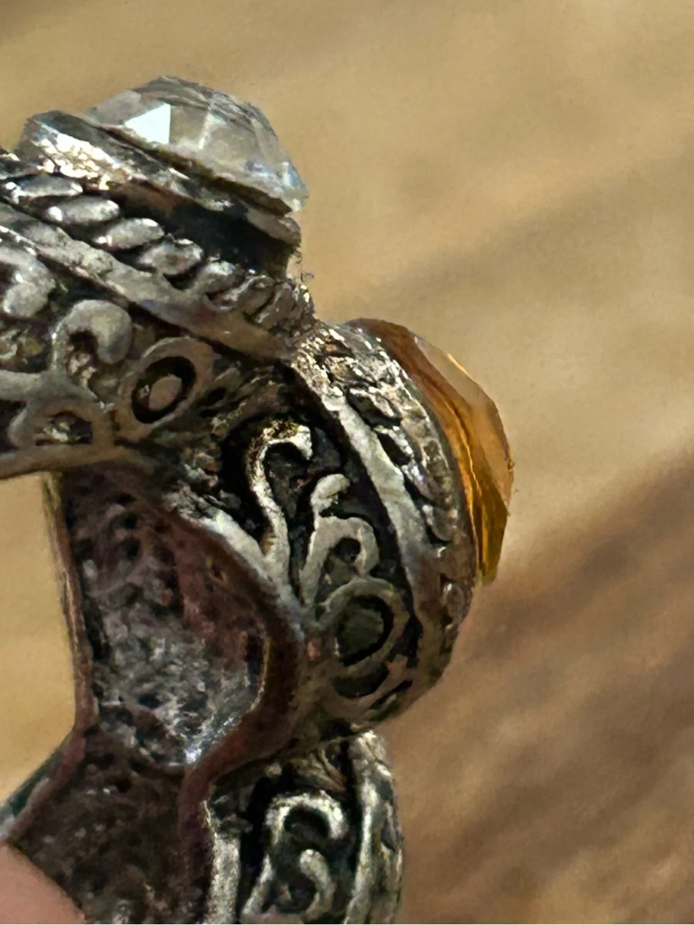 Vintage Gothic Mens Ring Silver King Royal Crystal Large Statement